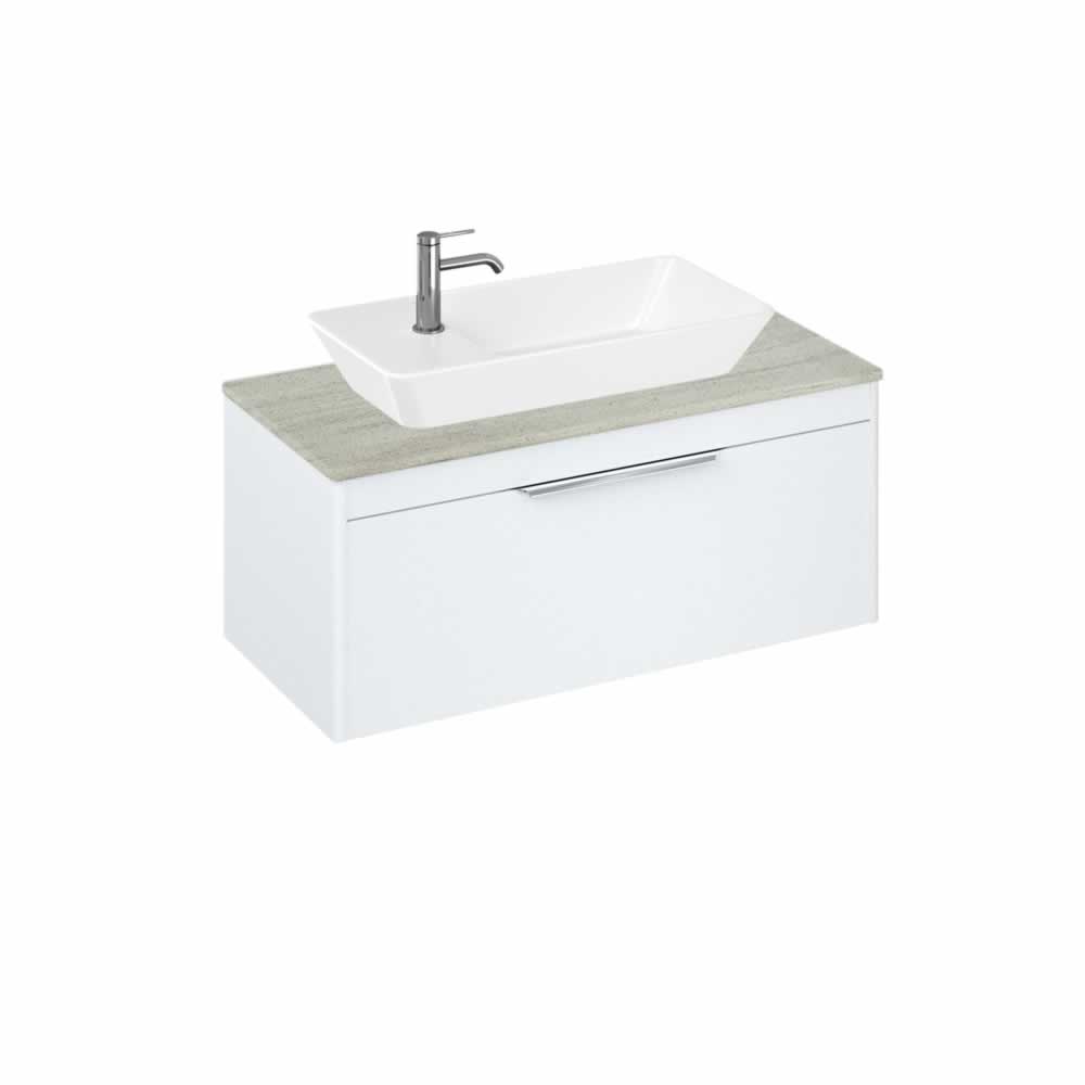 Shoreditch 100cm single drawer Matt White with Concrete Haze Worktop and Yacht Countertop Basin